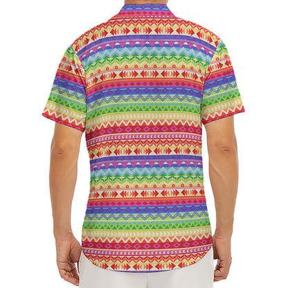 Colorful Aztec Tribal Pattern Print Men's Deep V-Neck Shirt