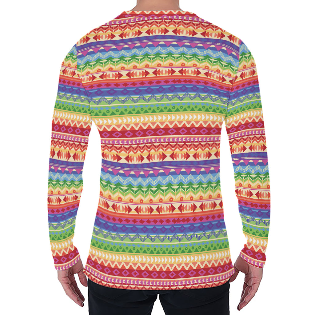 Colorful Aztec Tribal Pattern Print Men's Long Sleeve T-Shirt