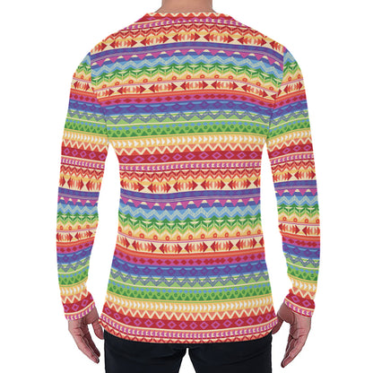 Colorful Aztec Tribal Pattern Print Men's Long Sleeve T-Shirt
