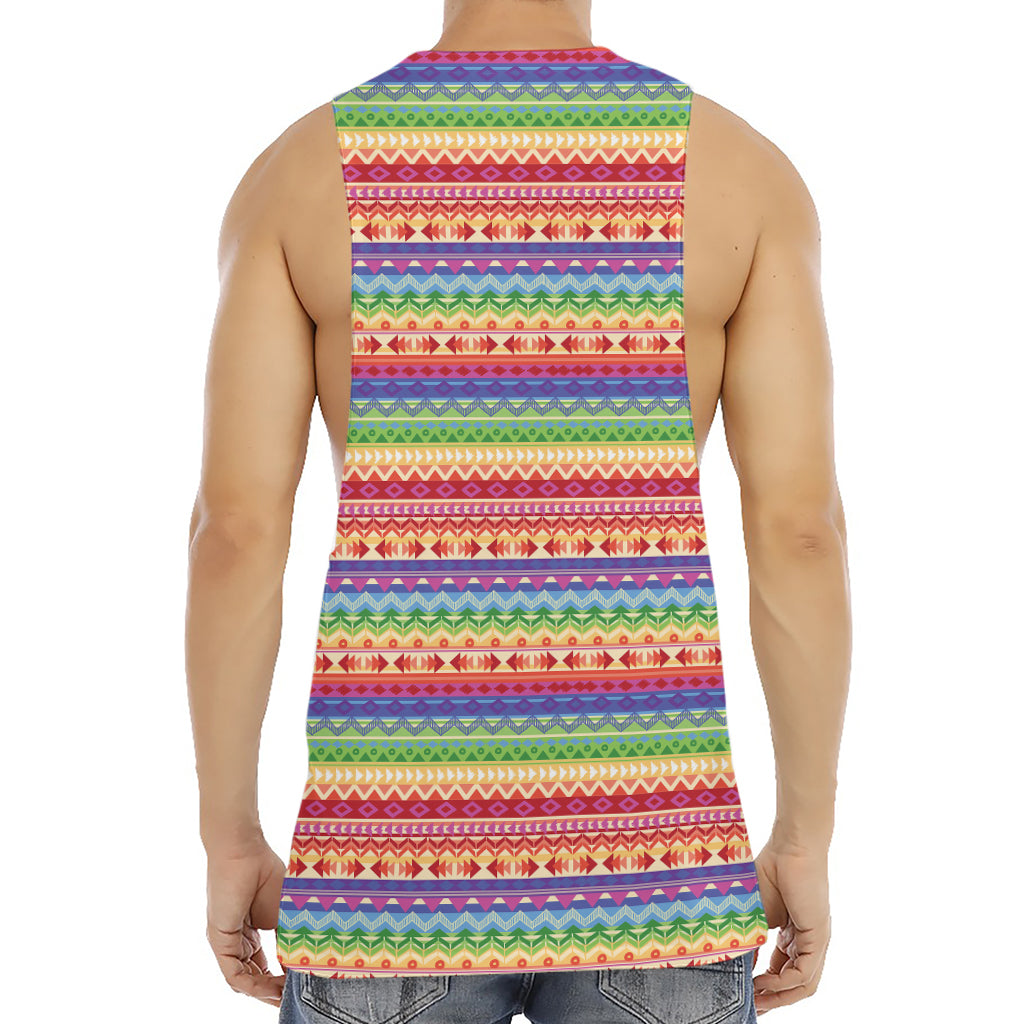 Colorful Aztec Tribal Pattern Print Men's Muscle Tank Top