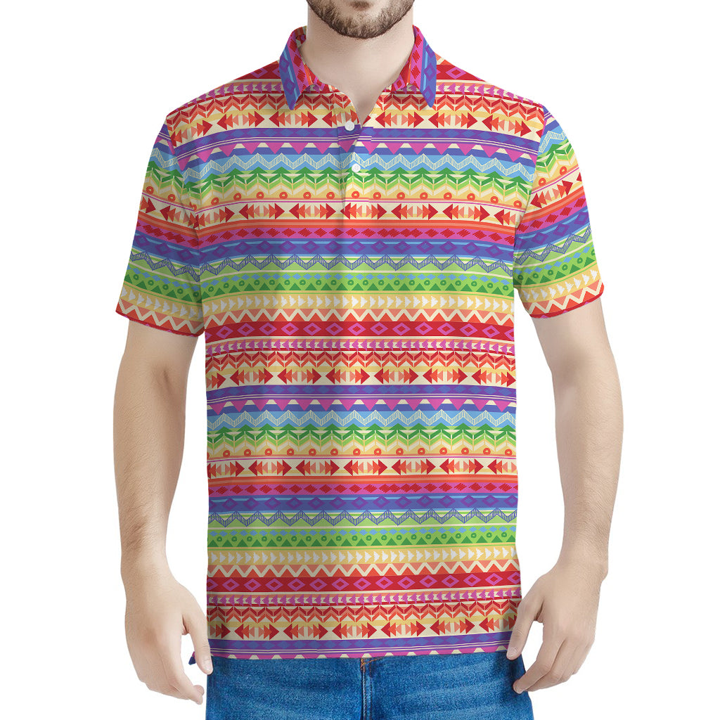 Colorful Aztec Tribal Pattern Print Men's Polo Shirt