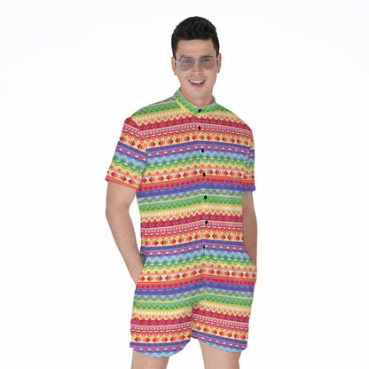 Colorful Aztec Tribal Pattern Print Men's Rompers