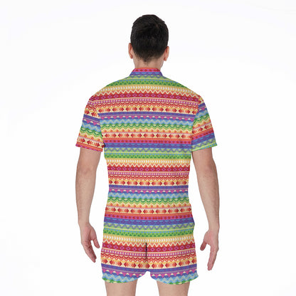Colorful Aztec Tribal Pattern Print Men's Rompers