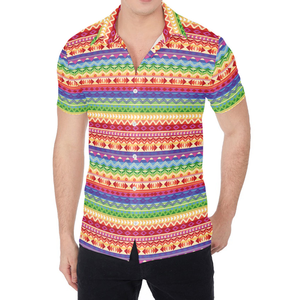 Colorful Aztec Tribal Pattern Print Men's Shirt