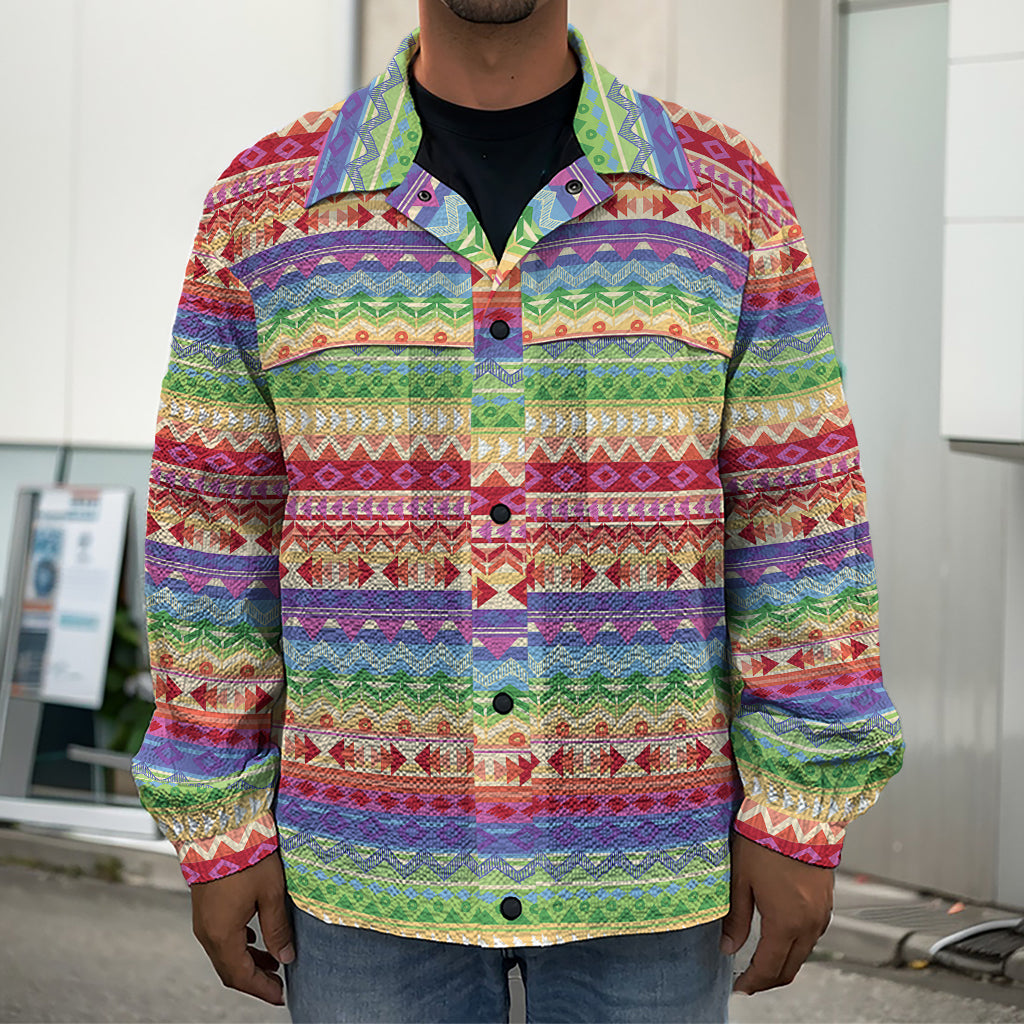 Colorful Aztec Tribal Pattern Print Men's Shirt Jacket