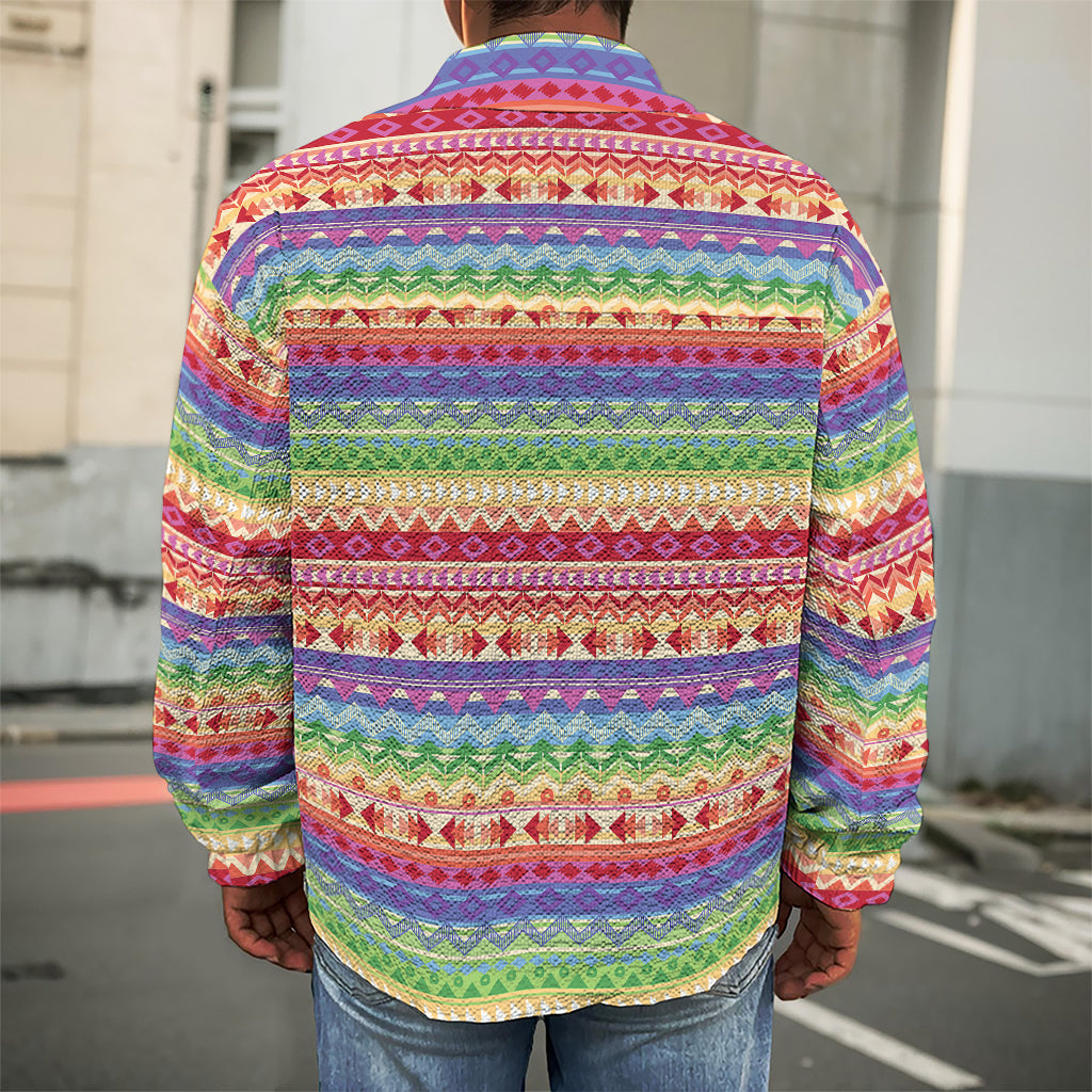 Colorful Aztec Tribal Pattern Print Men's Shirt Jacket