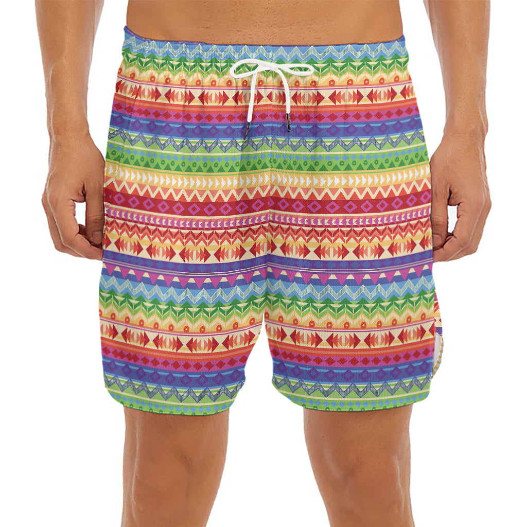Colorful Aztec Tribal Pattern Print Men's Split Running Shorts