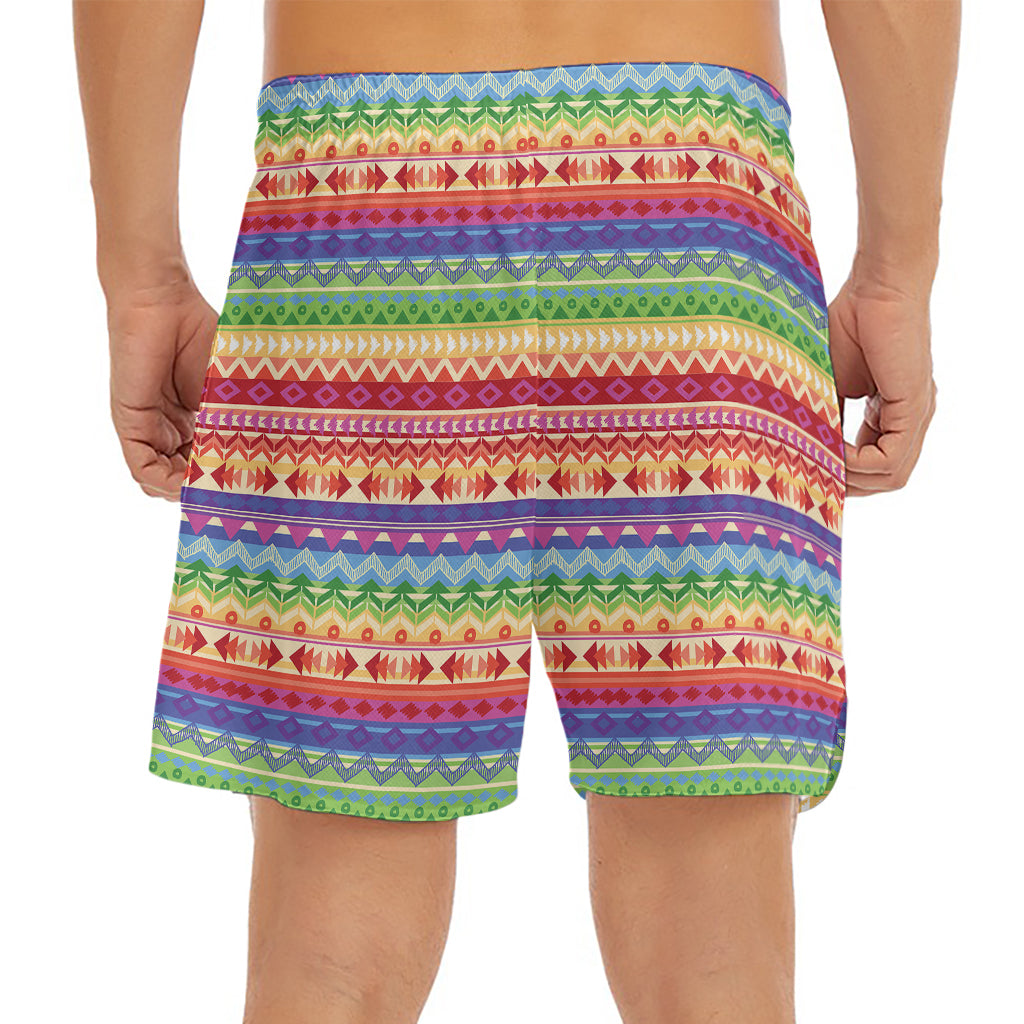 Colorful Aztec Tribal Pattern Print Men's Split Running Shorts