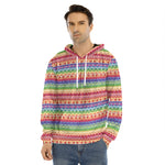 Colorful Aztec Tribal Pattern Print Men's Velvet Pullover Hoodie