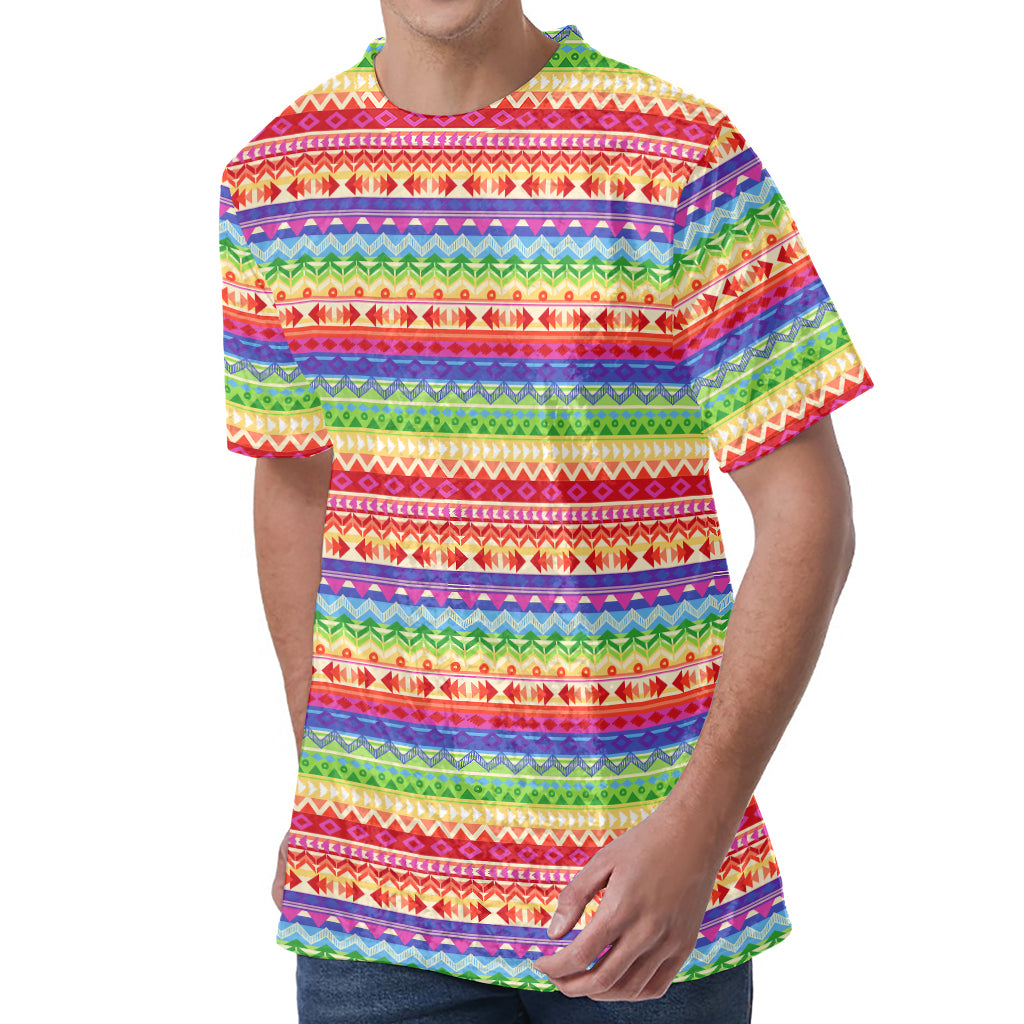 Colorful Aztec Tribal Pattern Print Men's Velvet T-Shirt