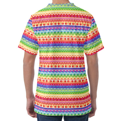 Colorful Aztec Tribal Pattern Print Men's Velvet T-Shirt