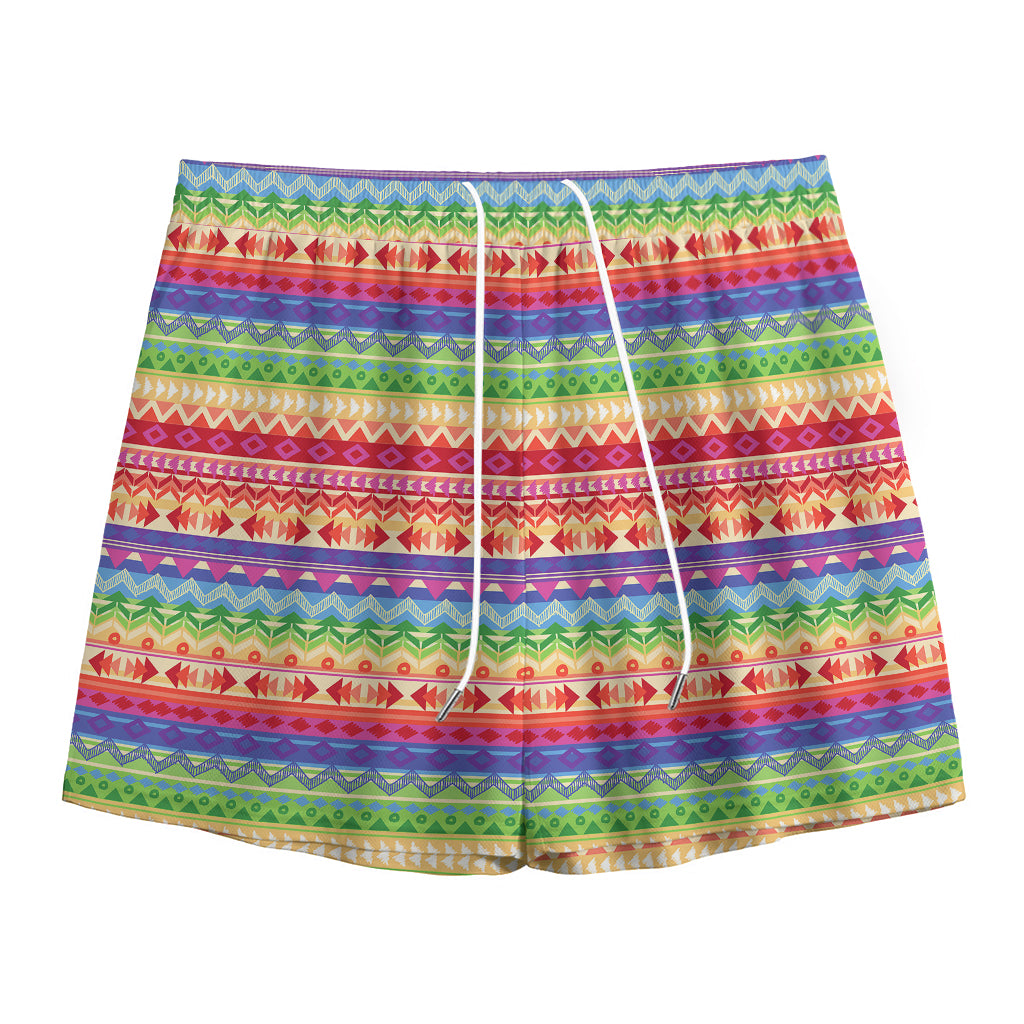 Colorful Aztec Tribal Pattern Print Mesh Shorts