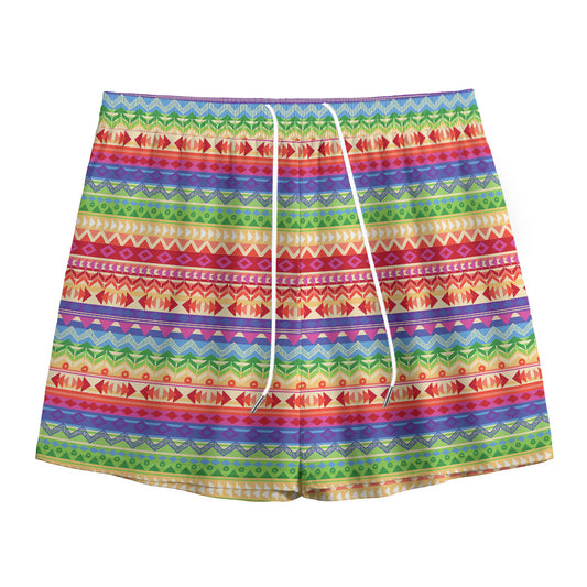 Colorful Aztec Tribal Pattern Print Mesh Shorts