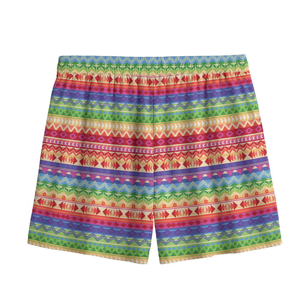 Colorful Aztec Tribal Pattern Print Mesh Shorts