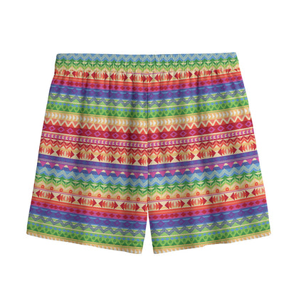 Colorful Aztec Tribal Pattern Print Mesh Shorts