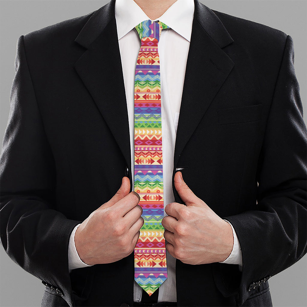 Colorful Aztec Tribal Pattern Print Necktie