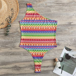 Colorful Aztec Tribal Pattern Print One Shoulder Bodysuit