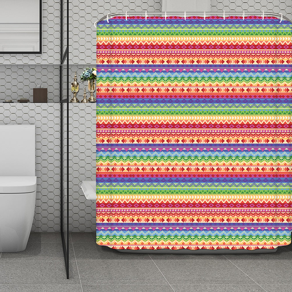 Colorful Aztec Tribal Pattern Print Polyester Shower Curtain
