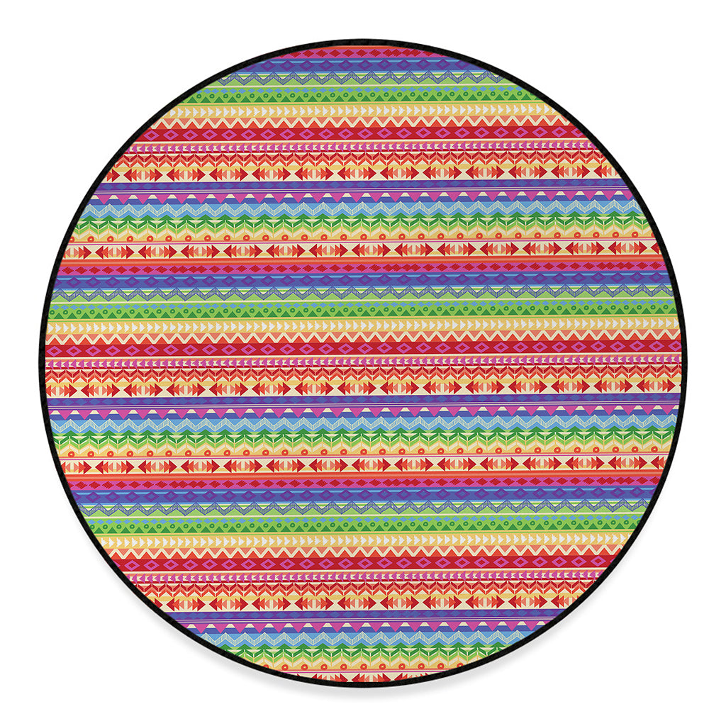 Colorful Aztec Tribal Pattern Print Round Floor Mat