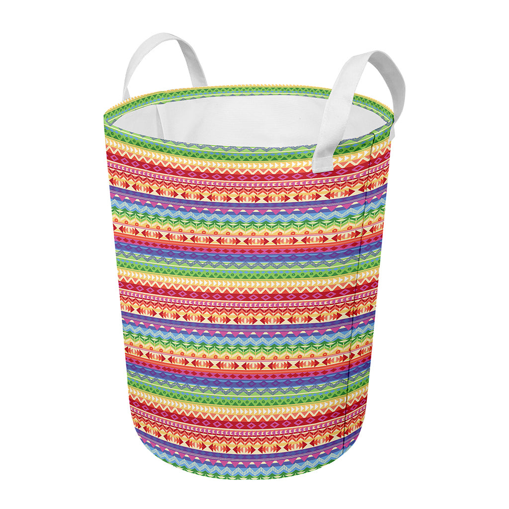 Colorful Aztec Tribal Pattern Print Round Laundry Basket