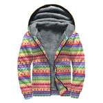 Colorful Aztec Tribal Pattern Print Sherpa Lined Zip Up Hoodie