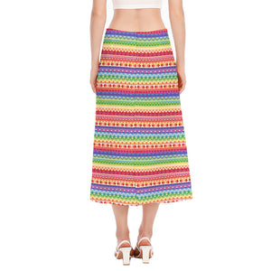 Colorful Aztec Tribal Pattern Print Side Slit Midi Skirt