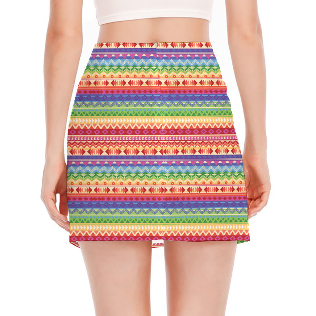 Colorful Aztec Tribal Pattern Print Side Slit Mini Skirt