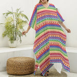 Colorful Aztec Tribal Pattern Print Silk V-Neck Kaftan Dress