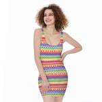 Colorful Aztec Tribal Pattern Print Sleeveless Bodycon Dress
