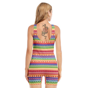 Colorful Aztec Tribal Pattern Print Sleeveless One Piece Swimsuit