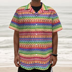 Colorful Aztec Tribal Pattern Print Textured Short Sleeve Shirt
