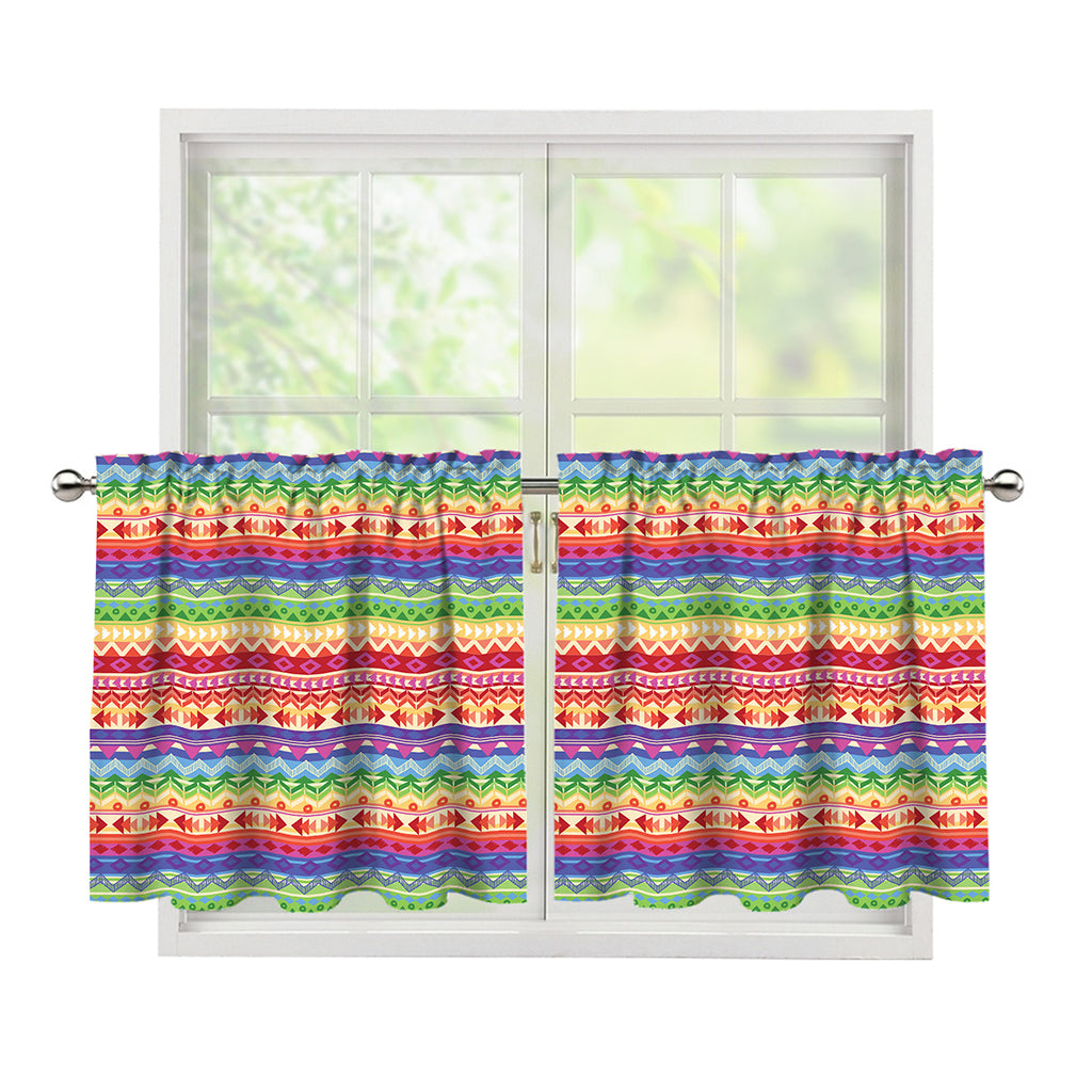 Colorful Aztec Tribal Pattern Print Tier Curtains
