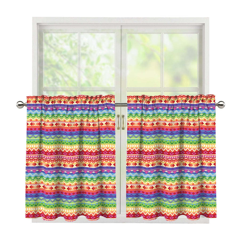 Colorful Aztec Tribal Pattern Print Tier Curtains