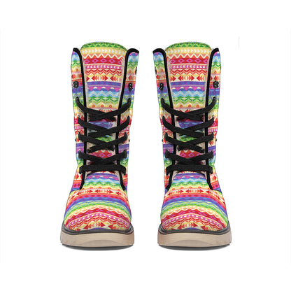 Colorful Aztec Tribal Pattern Print Winter Boots