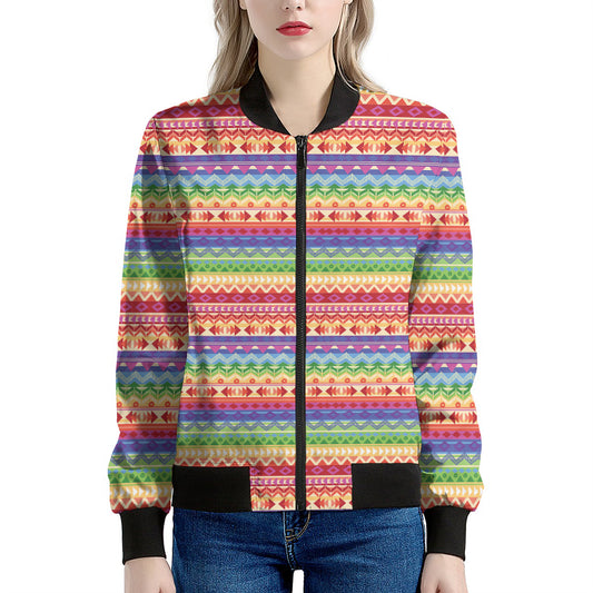 Colorful Aztec Tribal Pattern Print Women's Bomber Jacket