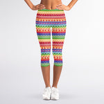 Colorful Aztec Tribal Pattern Print Women's Capri Leggings