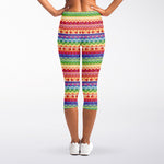 Colorful Aztec Tribal Pattern Print Women's Capri Leggings