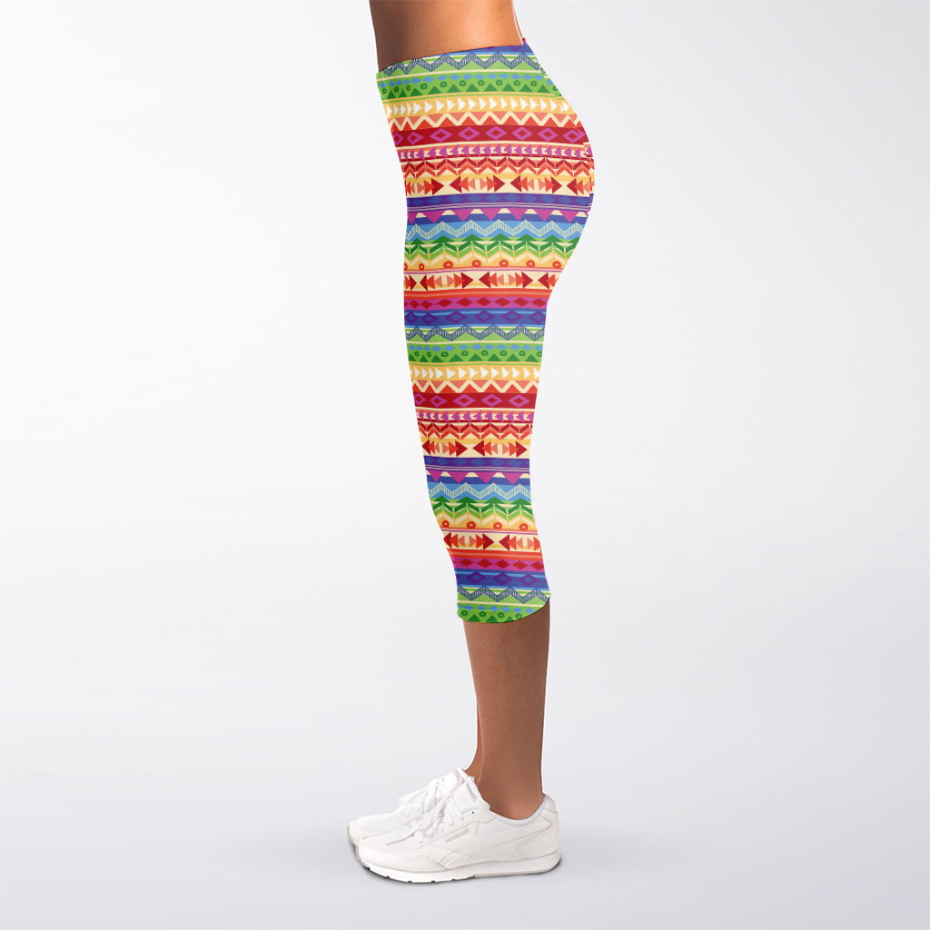Colorful Aztec Tribal Pattern Print Women's Capri Leggings