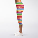 Colorful Aztec Tribal Pattern Print Women's Capri Leggings