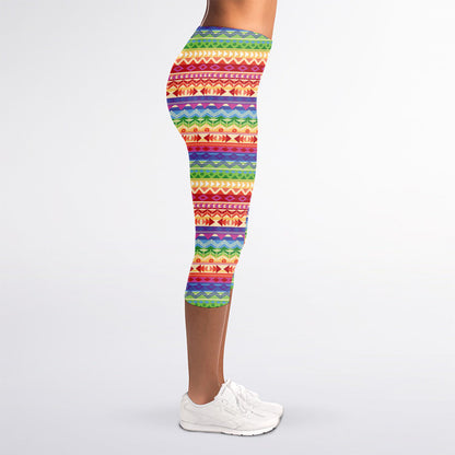 Colorful Aztec Tribal Pattern Print Women's Capri Leggings