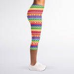 Colorful Aztec Tribal Pattern Print Women's Capri Leggings