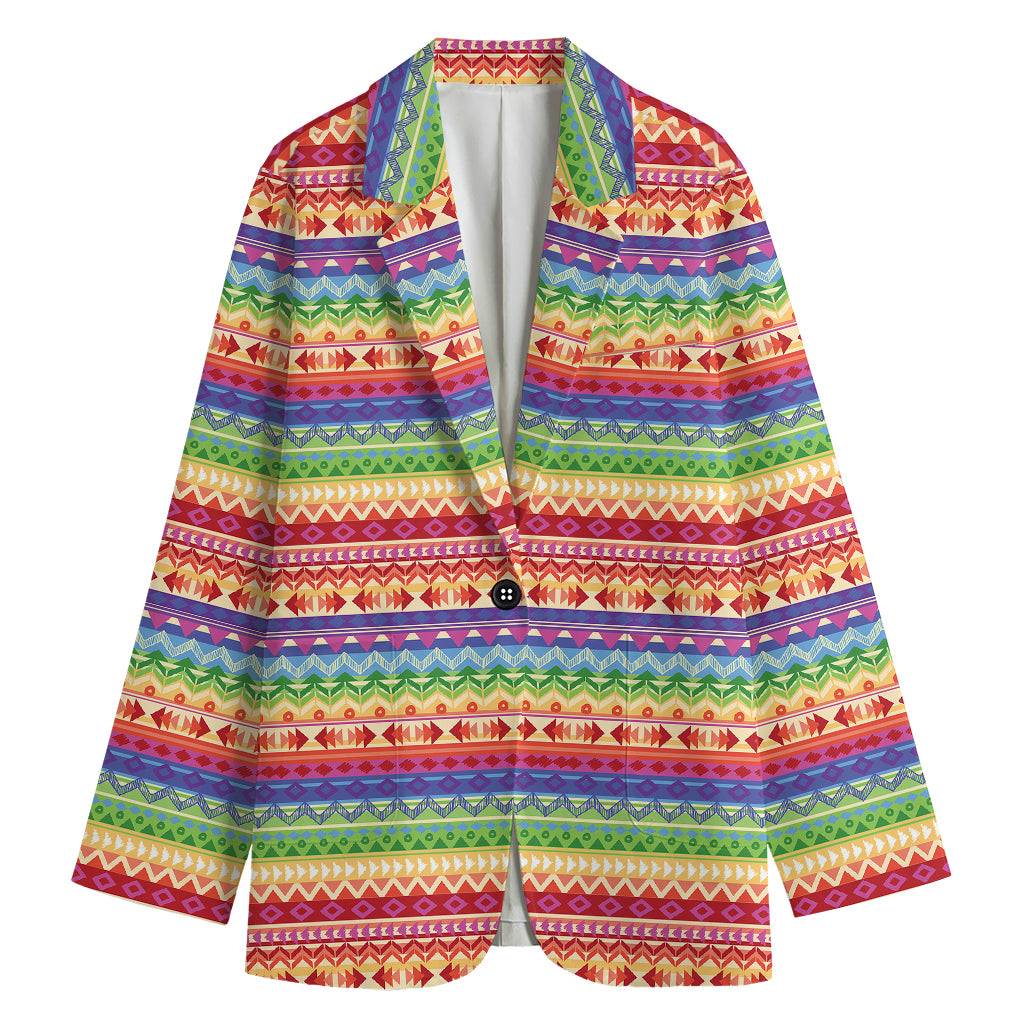 Colorful Aztec Tribal Pattern Print Women's Cotton Blazer