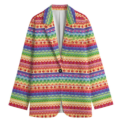 Colorful Aztec Tribal Pattern Print Women's Cotton Blazer