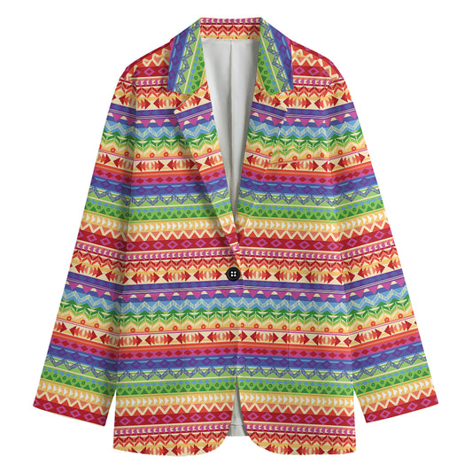 Colorful Aztec Tribal Pattern Print Women's Cotton Blazer
