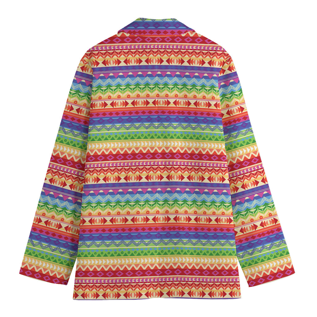 Colorful Aztec Tribal Pattern Print Women's Cotton Blazer