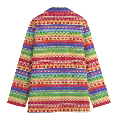 Colorful Aztec Tribal Pattern Print Women's Cotton Blazer