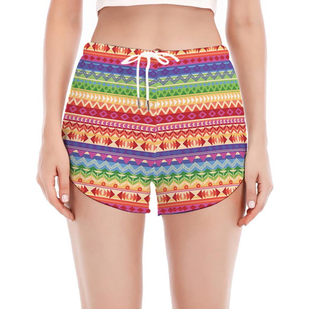 Colorful Aztec Tribal Pattern Print Women's Split Running Shorts