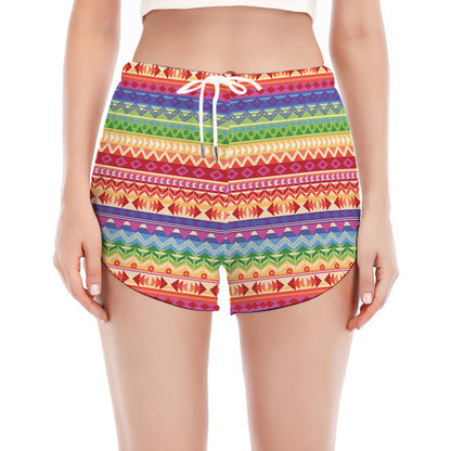 Colorful Aztec Tribal Pattern Print Women's Split Running Shorts