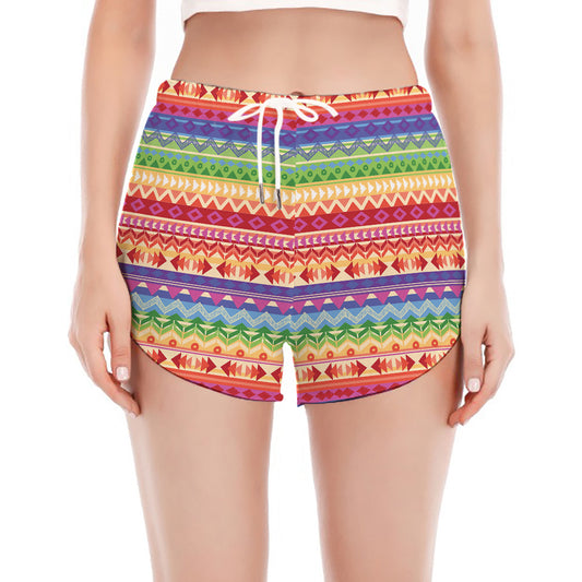 Colorful Aztec Tribal Pattern Print Women's Split Running Shorts