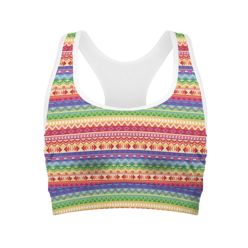 Colorful Aztec Tribal Pattern Print Women's Sports Bra